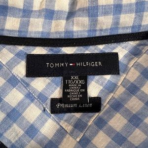 Premium Linen Tommy Hilfiger Long Sleeve Button Down Blue Gingham Checker Print